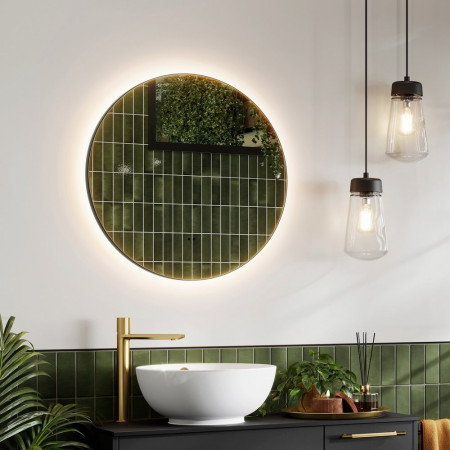 HIB Arcane Black 60 Round Illuminated Frame Bathroom Mirror
