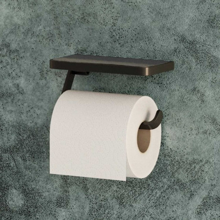 HIB Atto Black Toilet Roll Holder with Shelf and Anti Slip Mat