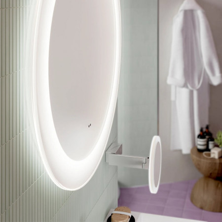 79590200 HIB Cassini Round 80 Deep Border LED Illuminated Bathroom Mirror Lighting Close Up