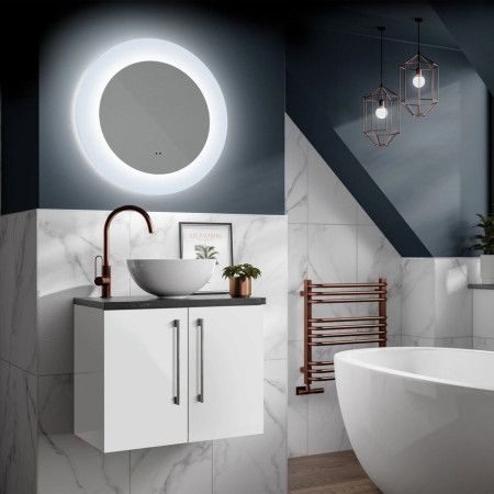 79590200 HIB Cassini Round 80 Deep Border LED Illuminated Bathroom Mirror Lifestyle