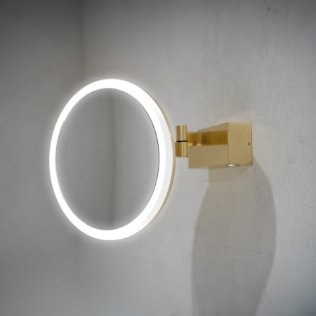 HIB Cirque Brushed Brass Illuminated Magnifying Bathroom Mirror