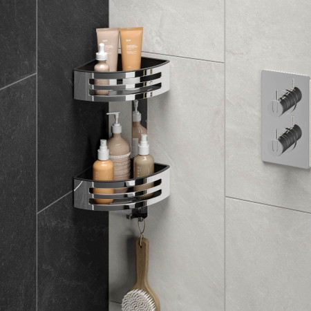 HIB Corner Chrome Two Tier Shower Basket