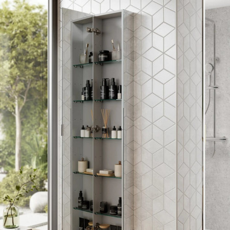 45300 HIB Eris 30 Aluminium Tall Slimline Bathroom Cabinet Door Open