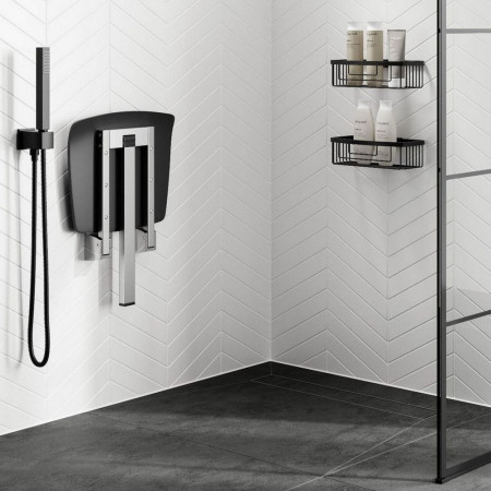 ACSSDAG01 HIB Folding Dark Grey Shower Seat with Support Leg Folded Up