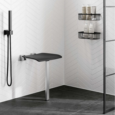 HIB Folding Dark Grey Shower Seat with Support Leg