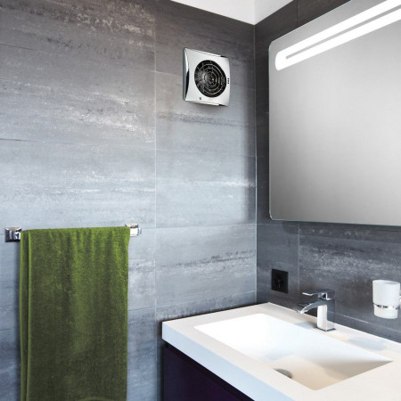 HIB Hush Extractor Fan in Chrome with Timer and Humidity Sensor