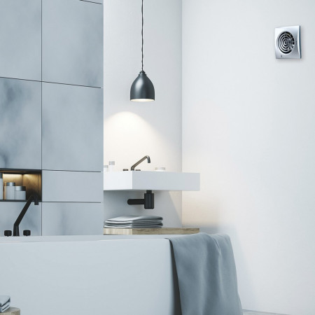 HIB Hush Extractor Fan in Matt Silver with Timer and Humidity Sensor