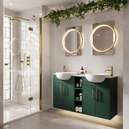 79530500 HIB Solas 50 Brushed Brass LED Illuminated Mirror Lifestyle
