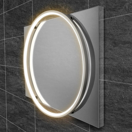 79510500 HIB Solas 50 LED Round Steam Free Illuminated Mirror Lifestyle