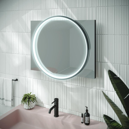 HIB Solas 60 LED Round Steam Free Black Frame Illuminated Mirror