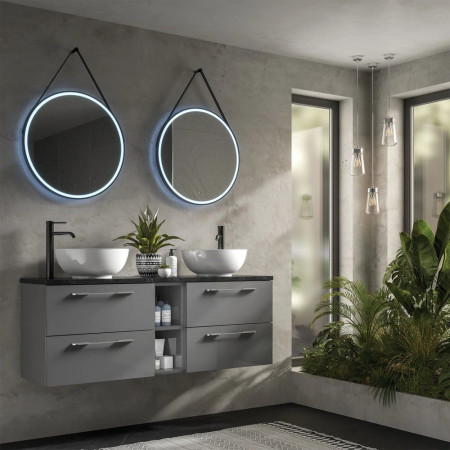 79520700 HIB Solstice 60 Matt Black LED Illuminated Mirror Lifestyle