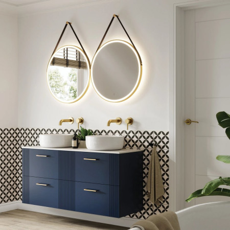 79520850 HIB Solstice 80 Brushed Brass LED Illuminated Mirror Lifestyle