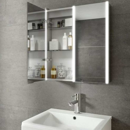 HIB Xenon 100 LED Aluminium Illuminated Bathroom Cabinet Open Cabinet