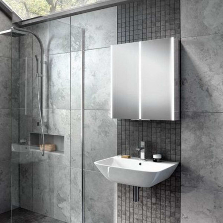 HIB Xenon 100 LED Aluminium Illuminated Bathroom Cabinet Room Setting