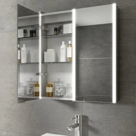 46100 HIB Xenon 60 LED Aluminium Illuminated Bathroom Cabinet Open Door