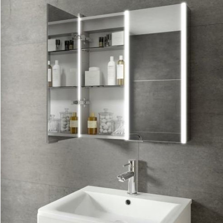 HIB Xenon 80 LED Aluminium Illuminated Bathroom Cabinet Open