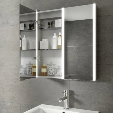 46200 HIB Xenon 80 LED Aluminium Illuminated Bathroom Cabinet Open Door