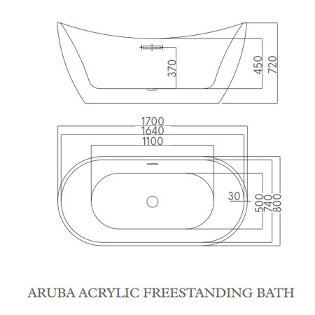 BATH-ARUBA Harrogate Aruba 1700 x 800mm Gloss White Acrylic Freestanding Bath (3)