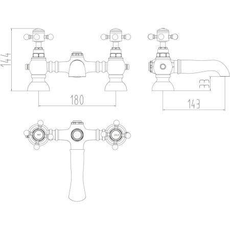 BRASS002 Harrogate Brushed Brass Bath Filler Line Drawing