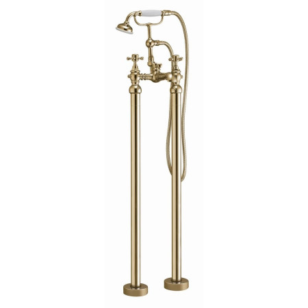 BRASS008 Harrogate Brushed Brass Freestanding Bath Shower Mixer (1)