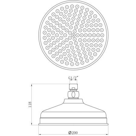 SH006 Harrogate Chrome 200mm Traditional Showerhead Line Drawing