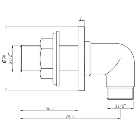OUT003 Harrogate Chrome Traditional Outlet Elbow Line Drawing