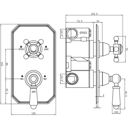 CONCEALED005/PLATE005 Harrogate Chrome Twin Concealed Thermostatic Shower Valve with Diverter (2)