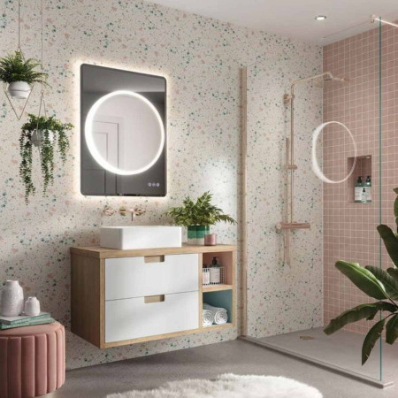 HiB Frontier 60 Illuminated Circular Bathroom Mirror Room Setting