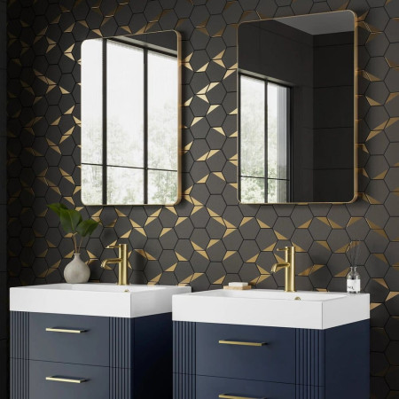 HiB Trim Curve 40 Brushed Brass Bathroom Mirror