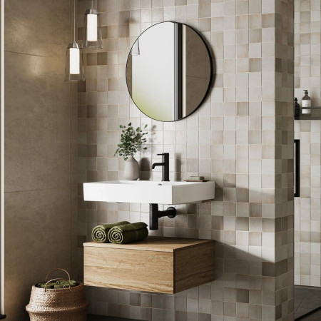 HiB Trim Round 80 Black Bathroom Mirror