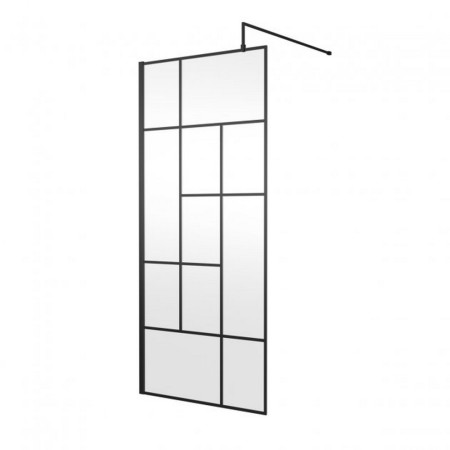 WRSFB10 Hudson Reed 1000mm Black Abstract Wall Fixed Wetroom Screen and Support Bar (1)
