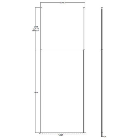 BGPCP10 Hudson Reed 1000mm Freestanding Black Wetroom Screen with Two Ceiling Posts Line Drawing