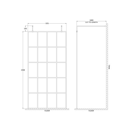BFAF10 Hudson Reed 1000mm Freestanding Wetroom Screen with Black Support Arms (2)