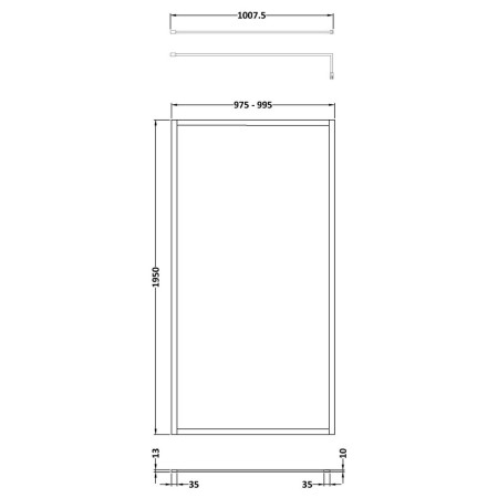WRFBP1910 Hudson Reed 1000mm Full Outer Frame Wetroom Screen in Matt Black Line Drawing
