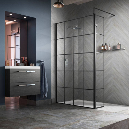 WRSF10 Hudson Reed 1000mm Wetroom Screen with Black Profile and Support Bar (3)
