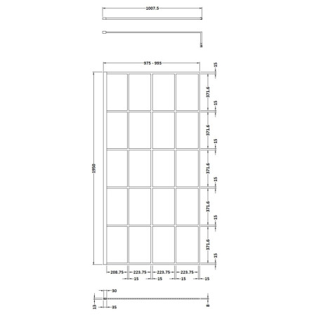 WRSF10 Hudson Reed 1000mm Wetroom Screen with Black Profile and Support Bar (2)