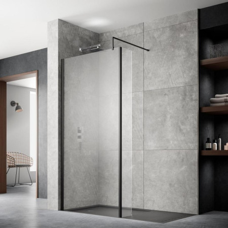 WRSBP10 Hudson Reed 1000mm Wetroom Screen with Black Profile and Support Bar (3)