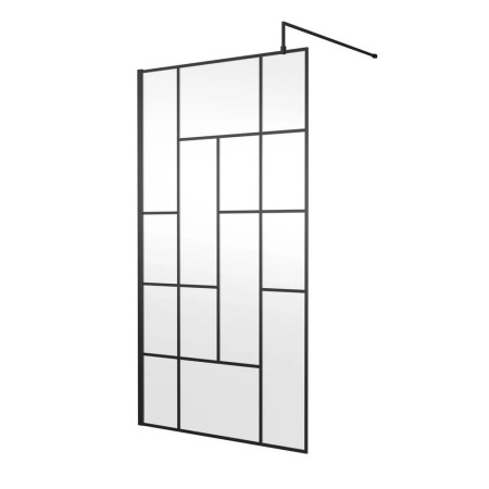 WRSFB11 Hudson Reed 1100mm Black Abstract Wall Fixed Wetroom Screen and Support Bar (1)
