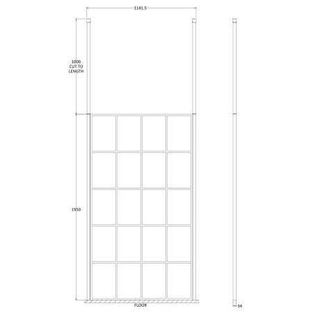 BFCP11 Hudson Reed 1100mm Freestanding Black Wetroom Screen Framed with Two Ceiling Posts (2)