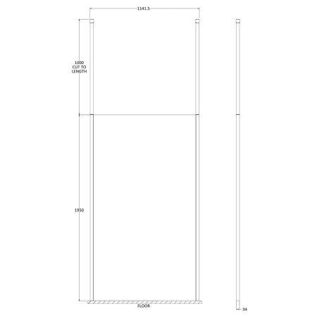 BGPCP11 Hudson Reed 1100mm Freestanding Black Wetroom Screen with Two Ceiling Posts (2)