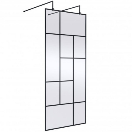 WRSFB12 Hudson Reed 1200mm Black Abstract Wall Fixed Wetroom Screen and Support Bar (1)