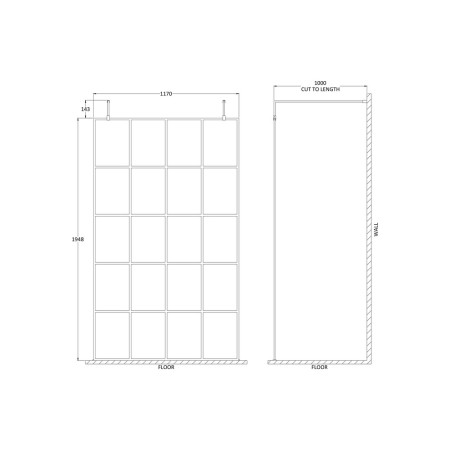 BFAF12 Hudson Reed 1200mm Freestanding Wetroom Screen with Black Support Arms (2)