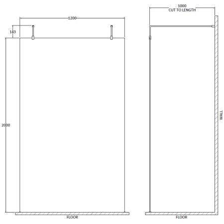 BGPAF12 Hudson Reed 1200mm Freestanding Wetroom Screen with Black Support Arms (2)