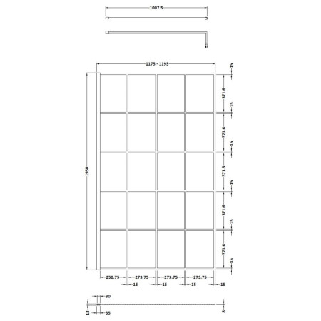 WRSF12 Hudson Reed 1200mm Wetroom Screen with Black Profile and Support Bar (2)