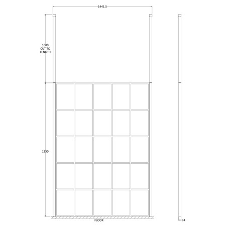 BFCP14 Hudson Reed 1400mm Freestanding Black Wetroom Screen Framed with Two Ceiling Posts (2)