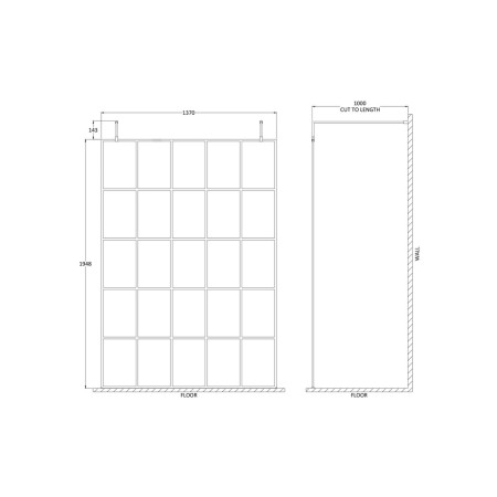BFAF14 Hudson Reed 1400mm Freestanding Wetroom Screen with Black Support Arms (2)