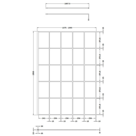 WRSF14 Hudson Reed 1400mm Wetroom Screen with Black Profile and Support Bar (2)