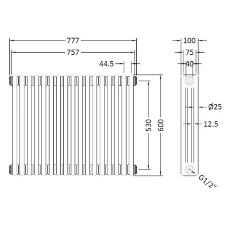 HX305 Hudson Reed 600 x 777mm Colosseum Radiator Line Drawing