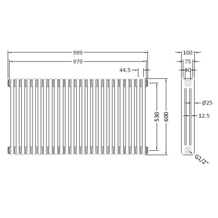HX306 Hudson Reed 600 x 999mm Colosseum Radiator Line Drawing