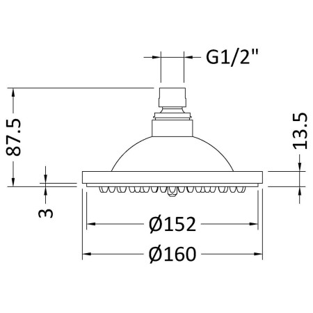 A304 Hudson Reed 6 Inch Easy Clean Fixed Shower Head Dimensions